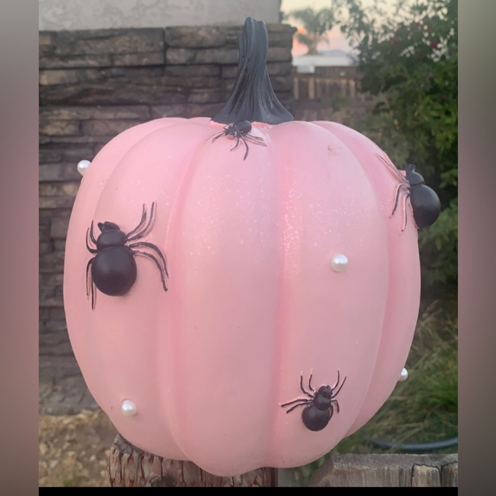 COPY - Halloween Pink Pumpkin with Spiders and White Pearls. Brand New.
